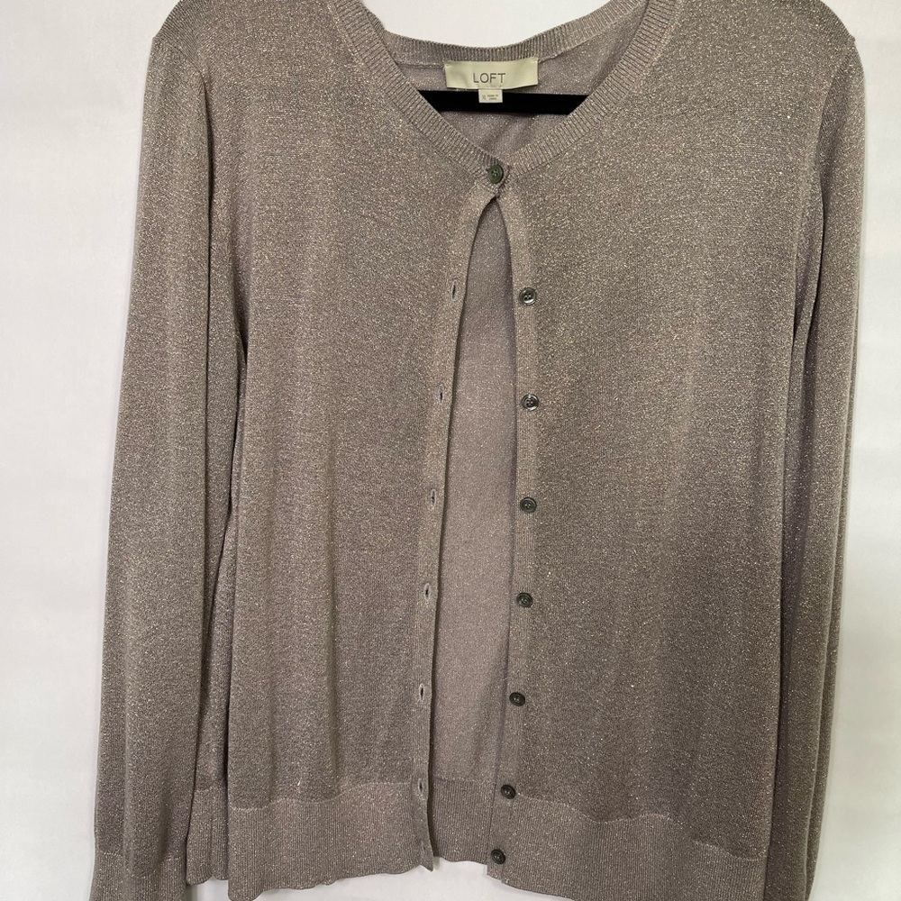 Loft beige and gold button up sweater size XL